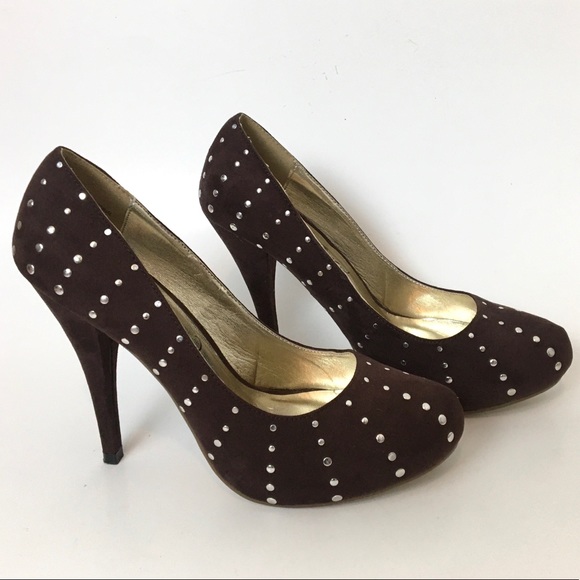 525studded Brown Pump Sz 9 Suede Look 